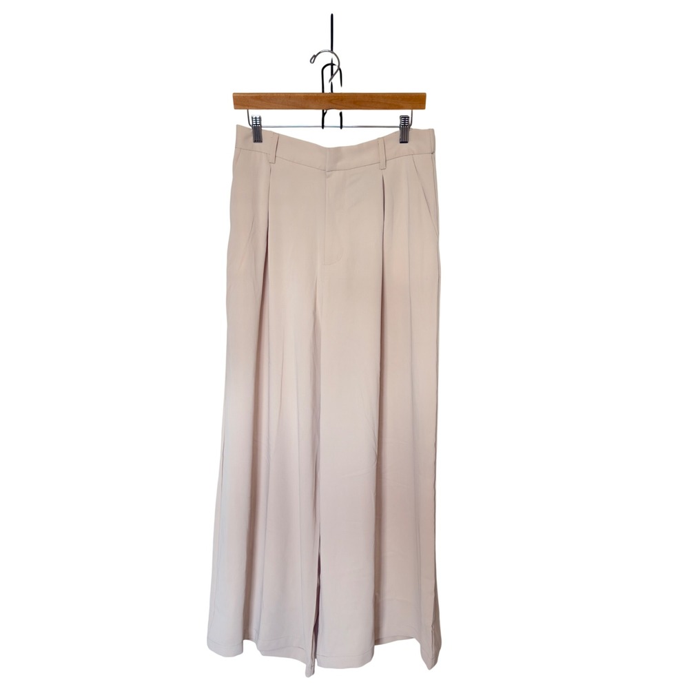 Tronjori Beige Large Wide Leg High Rise Trouser Palazzo Minimalist Clean Girl